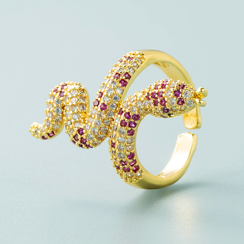Fashion New Ring Copper Plated Gold Inlaid Zircon Snake-shaped Winding Opening Adjustable Ring display picture 4