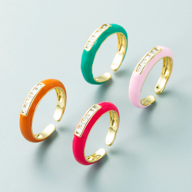Fashion Trends Single Product Copper Micro-inlaid Zircon Color Ring Simple Wild Open Ring display picture 3