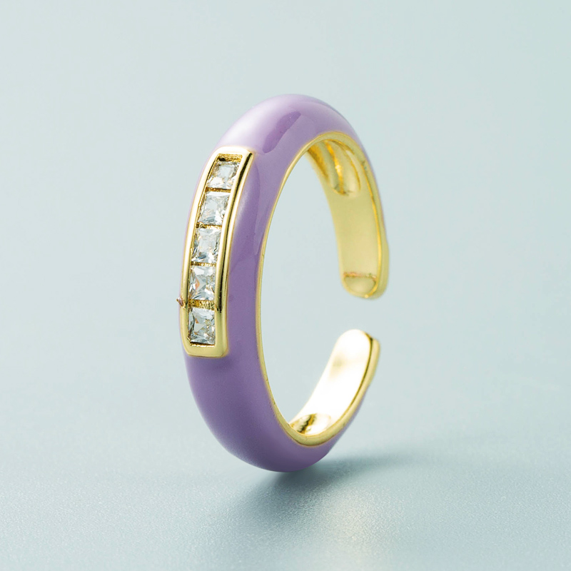 Fashion Trends Single Product Copper Micro-inlaid Zircon Color Ring Simple Wild Open Ring display picture 9