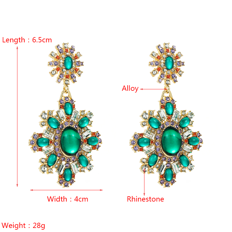 New Retro Palace Style Diamond Emerald Flower Earrings Exaggerated Temperament Earrings Accessories display picture 1