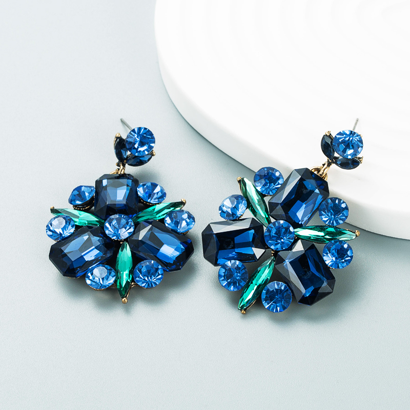 Fashion Alloy Diamond Rhinestone Glass Diamond Flower Geometric Earrings display picture 4