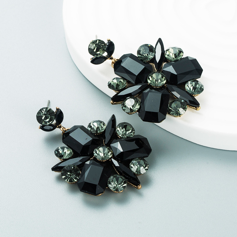 Fashion Alloy Diamond Rhinestone Glass Diamond Flower Geometric Earrings display picture 5