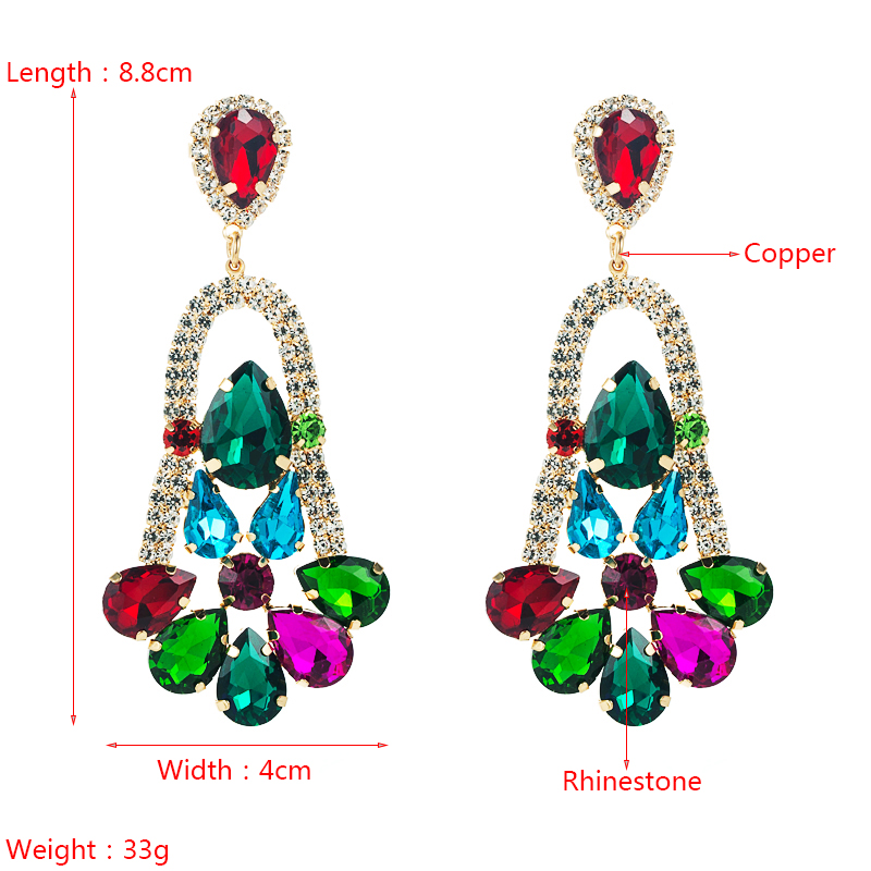 Fashion Color Diamond Series Alloy Rhinestone Geometric Flower Earrings Exaggerated Earrings display picture 1