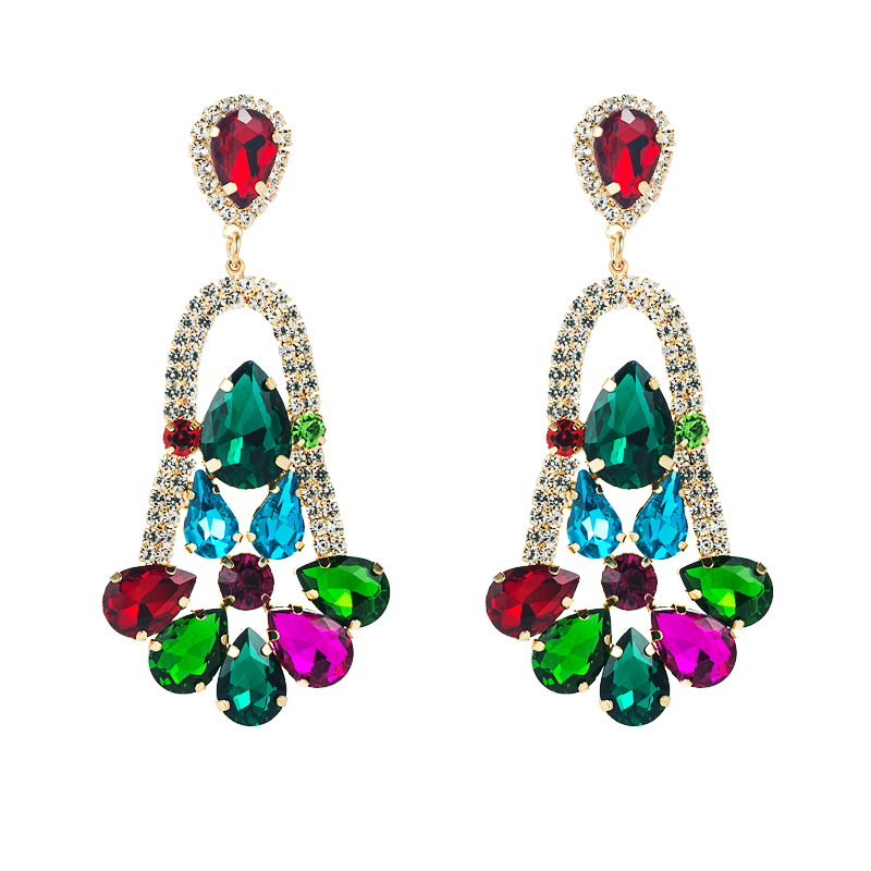 Fashion Color Diamond Series Alloy Rhinestone Geometric Flower Earrings Exaggerated Earrings display picture 8