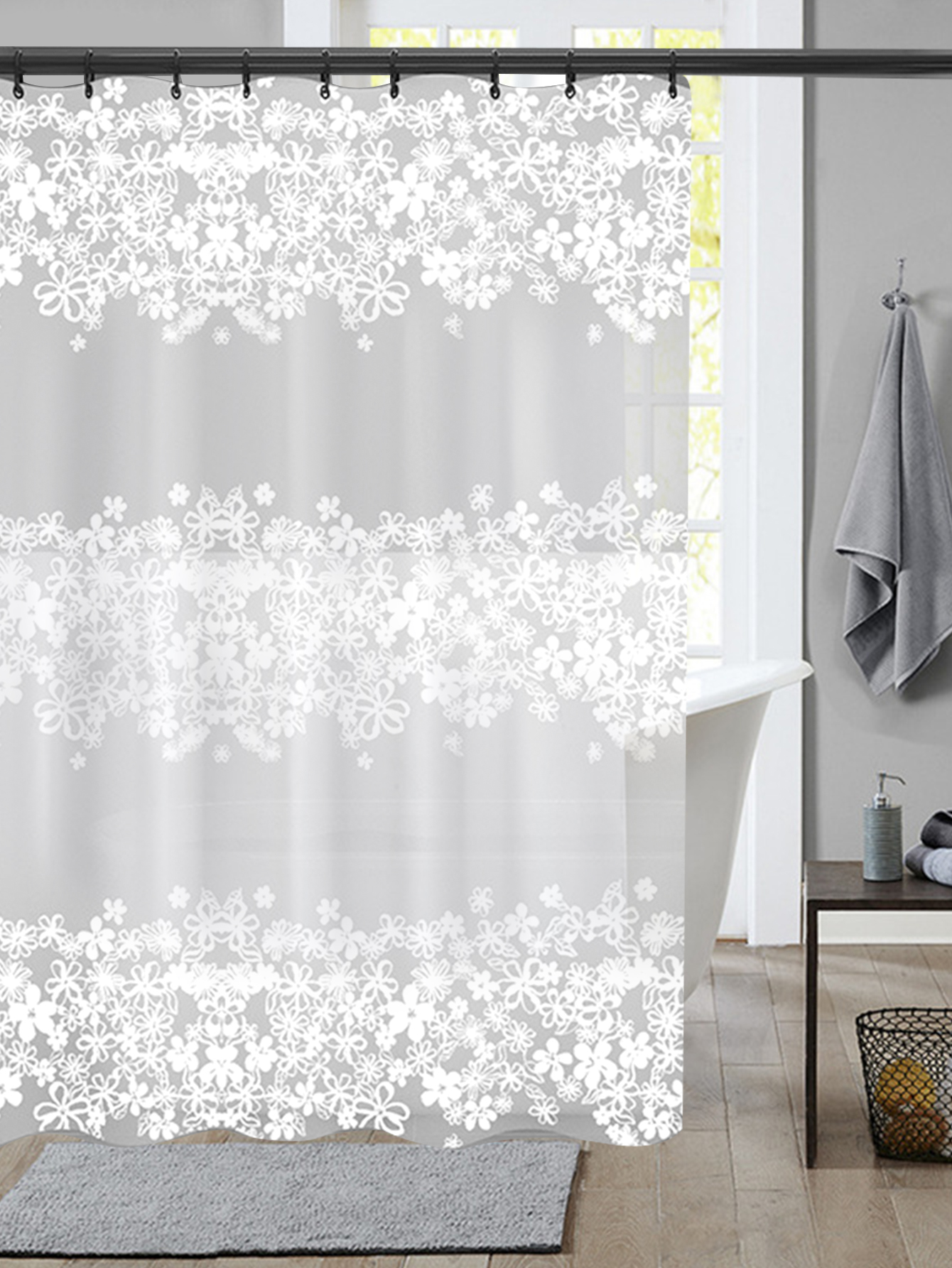 Simple Peva Flower Vine Waterproof And Mildew Proof Shower Curtain 180*180cm display picture 2