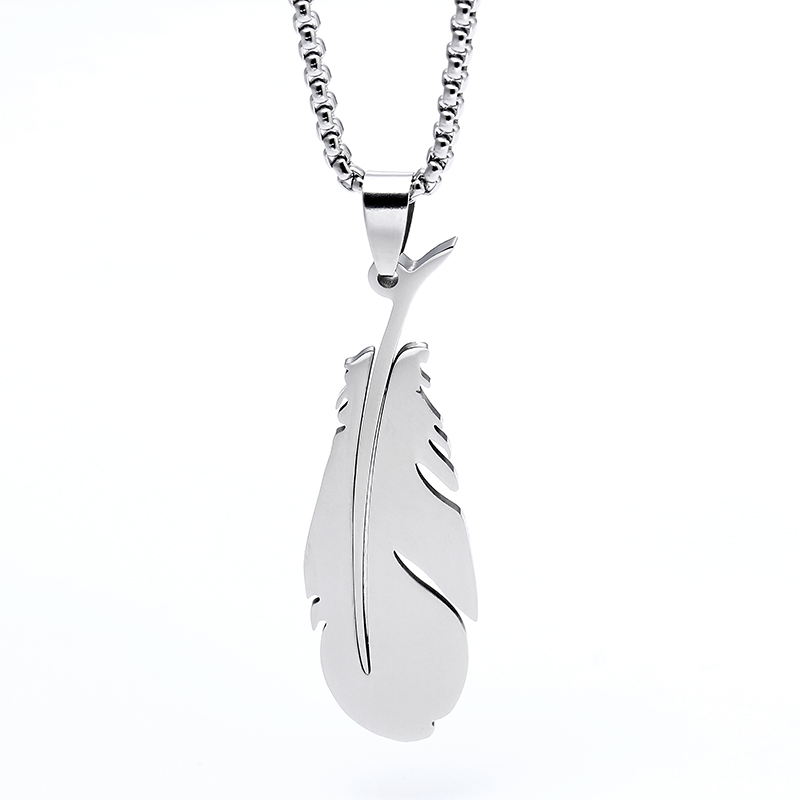 Men's Titanium Steel White Feather Pendent Necklace 60cm display picture 4