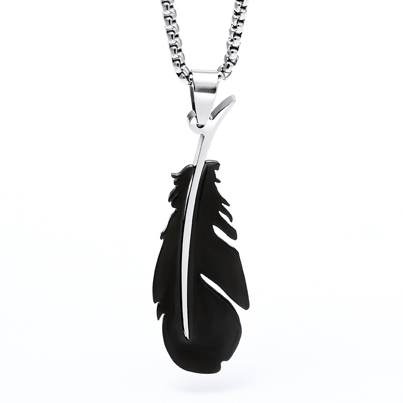 Men's Titanium Steel Black Feather Pendent Necklace 60cm display picture 1