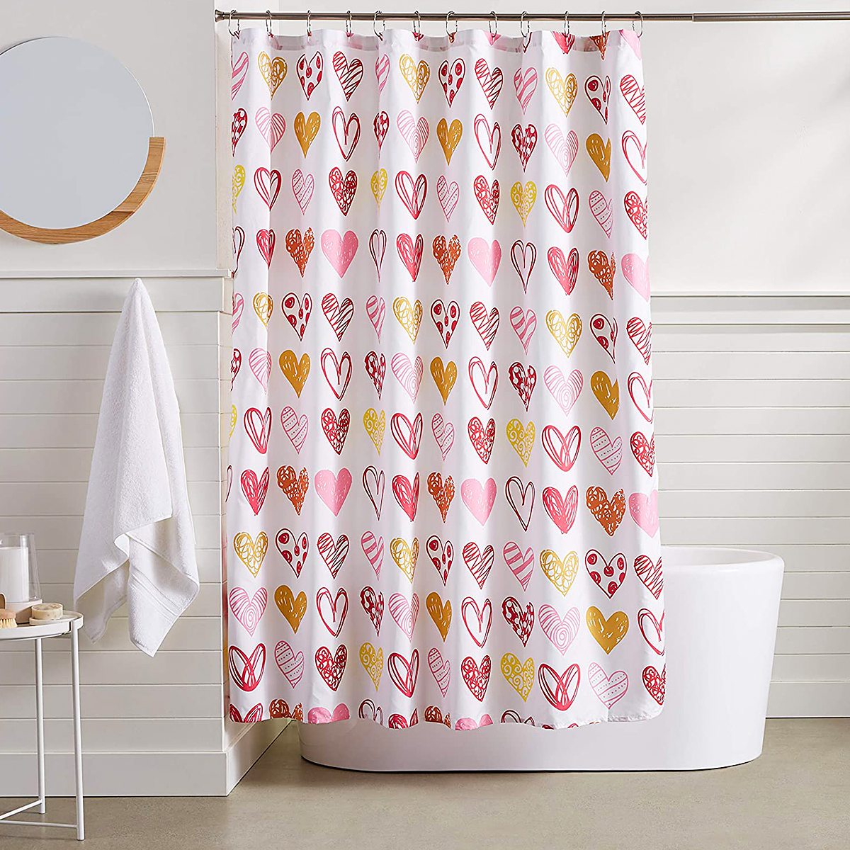 Heart Shape Printed Polyester Printed Shower Curtain 180*180cm display picture 1