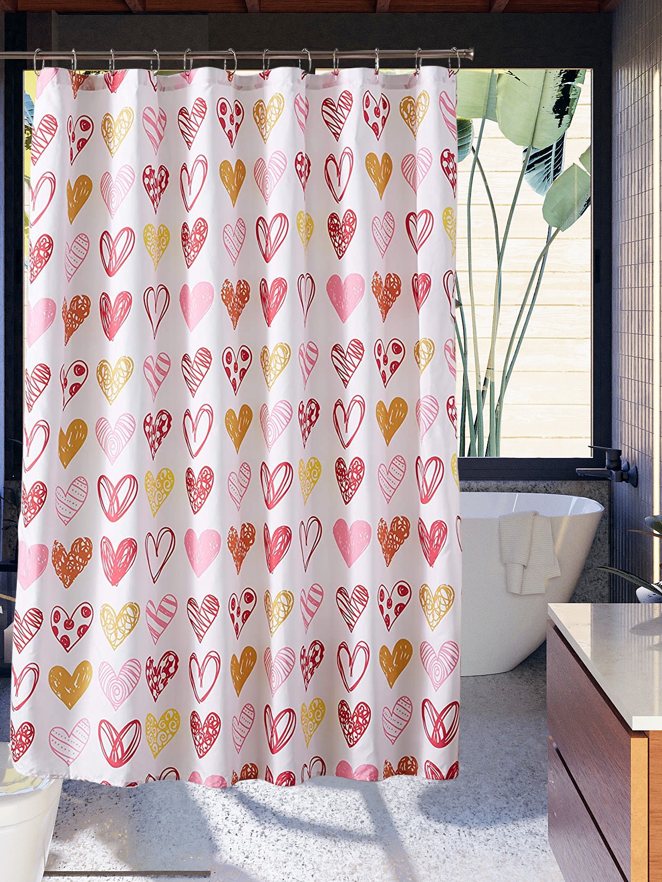 Heart Shape Printed Polyester Printed Shower Curtain 180*180cm display picture 2