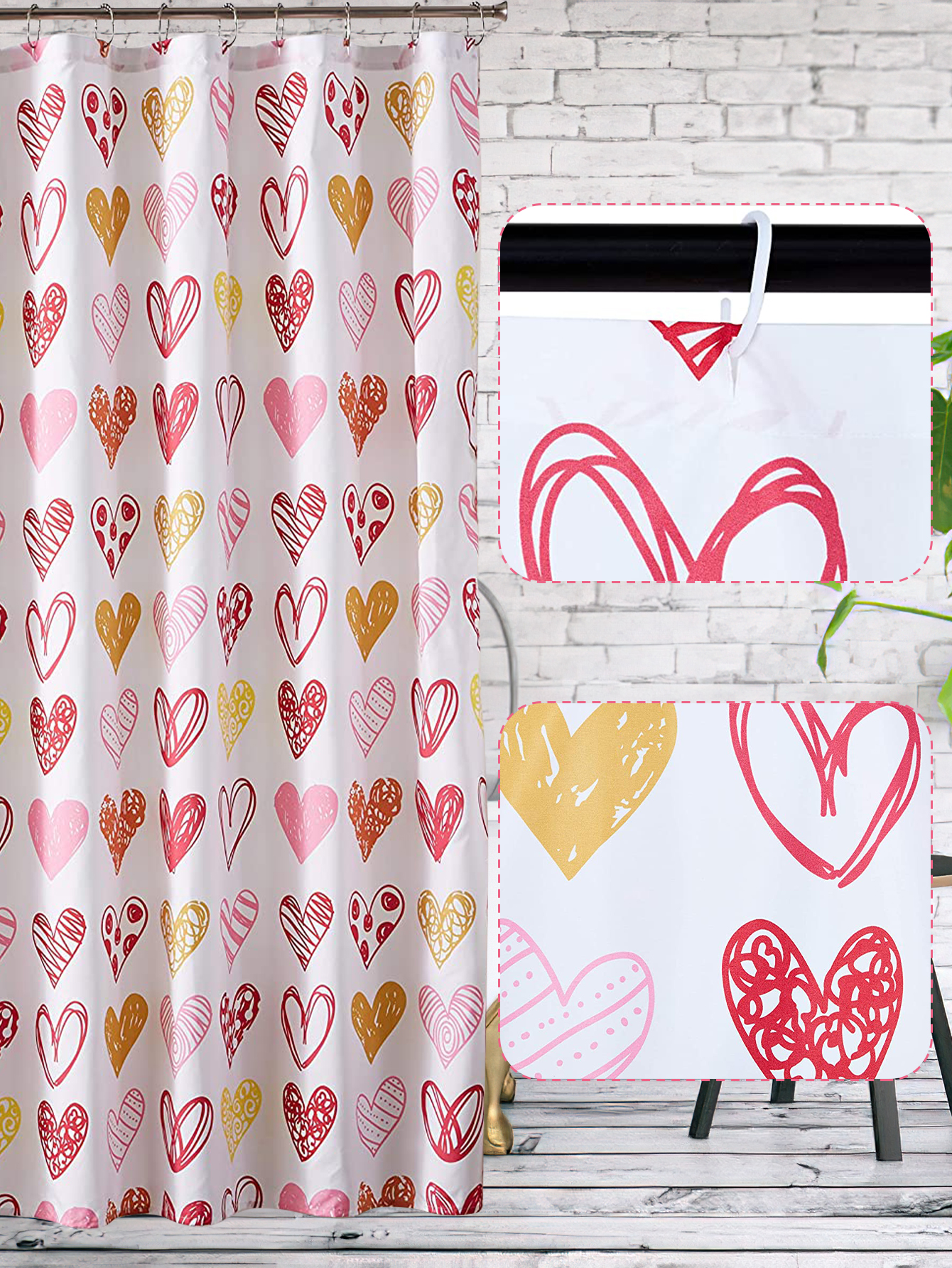 Heart Shape Printed Polyester Printed Shower Curtain 180*180cm display picture 3