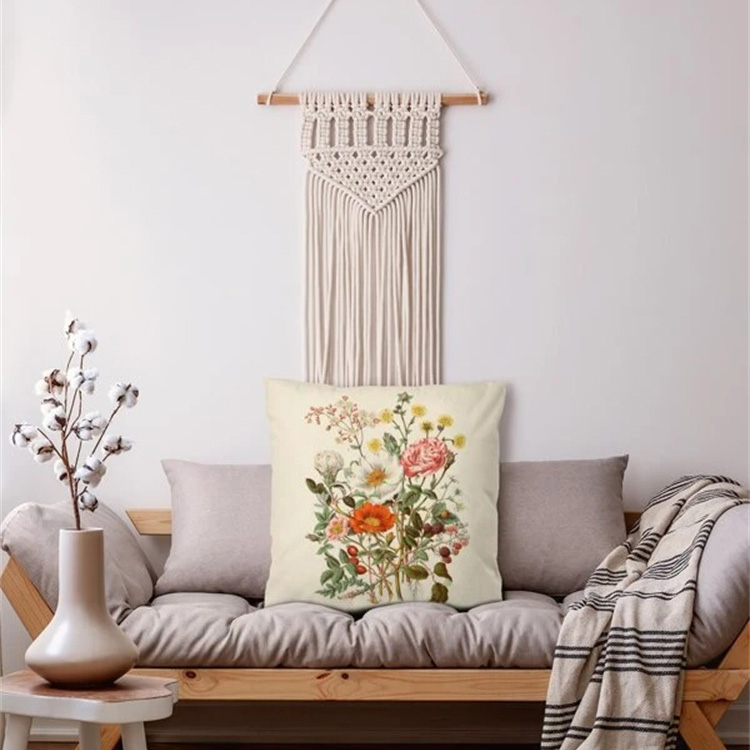 Flower Printed Linen Pillowcase display picture 1