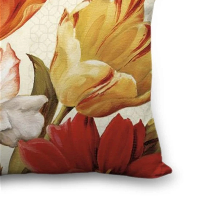 Flower Printed Linen Pillowcase display picture 2