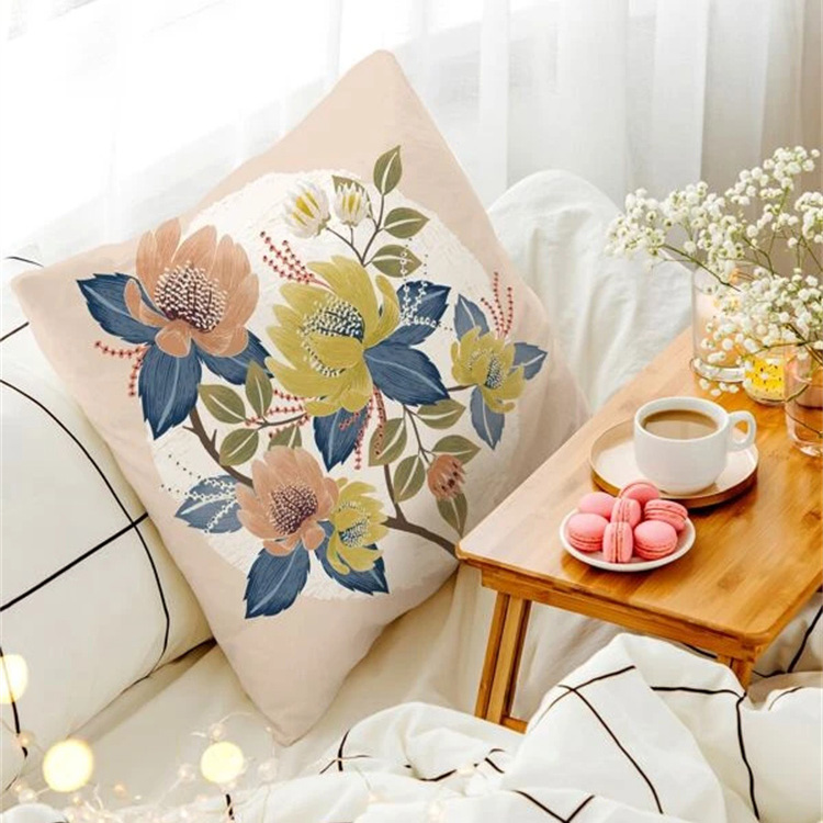 Flower Printed Linen Pillowcase display picture 4