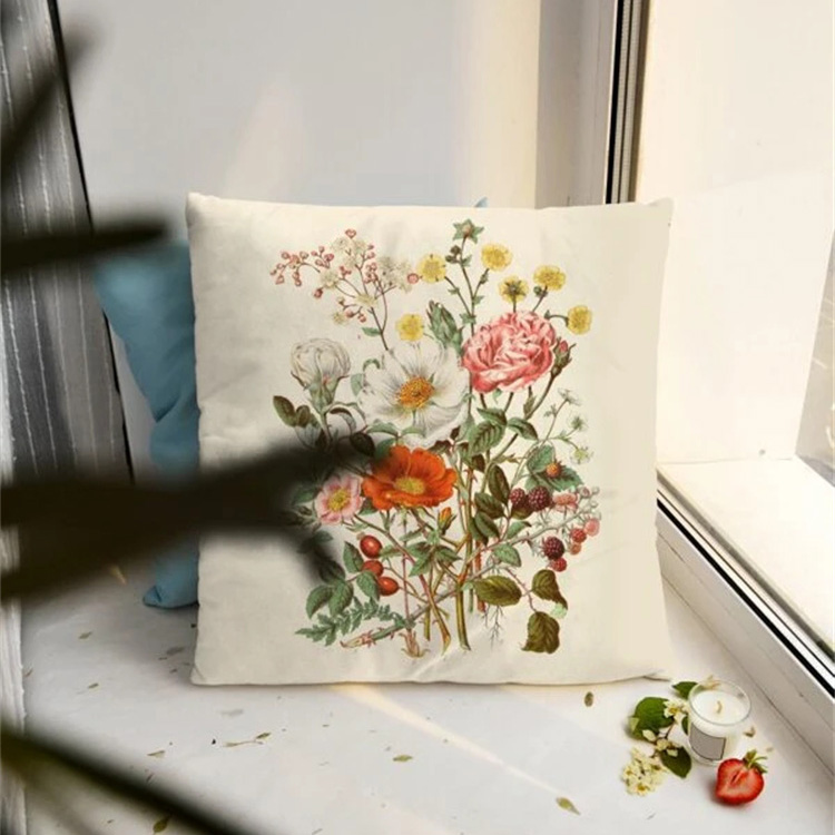Flower Printed Linen Pillowcase display picture 12