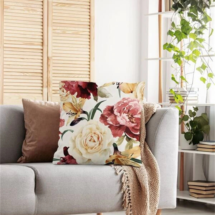 Flower Printed Linen Pillowcase display picture 13