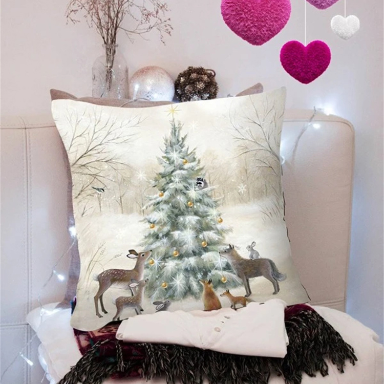 Funda De Almohada Con Estampado De Lino Con Paisaje De Animales Y Nieve display picture 1