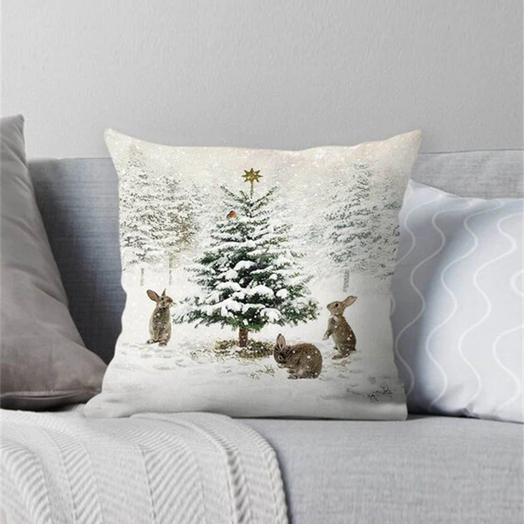 Animal And Snow Landscape Linen Print Pillowcase display picture 2
