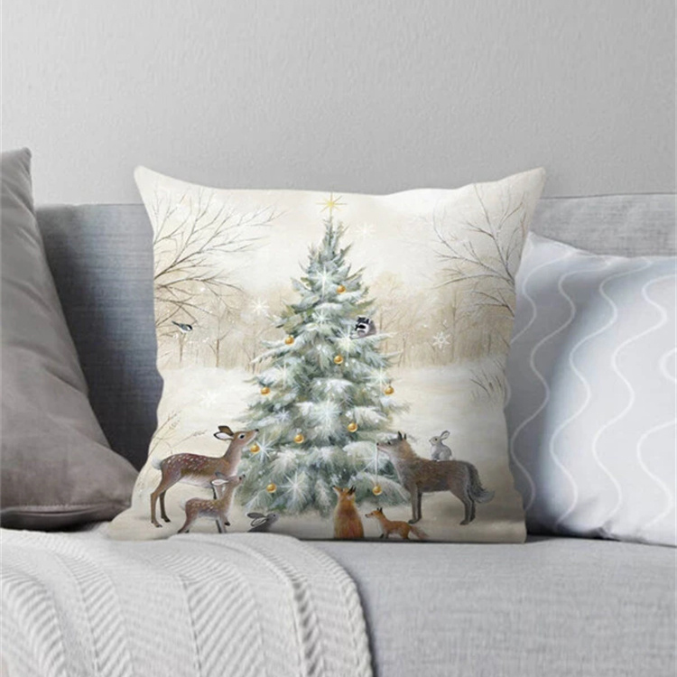 Animal And Snow Landscape Linen Print Pillowcase display picture 3