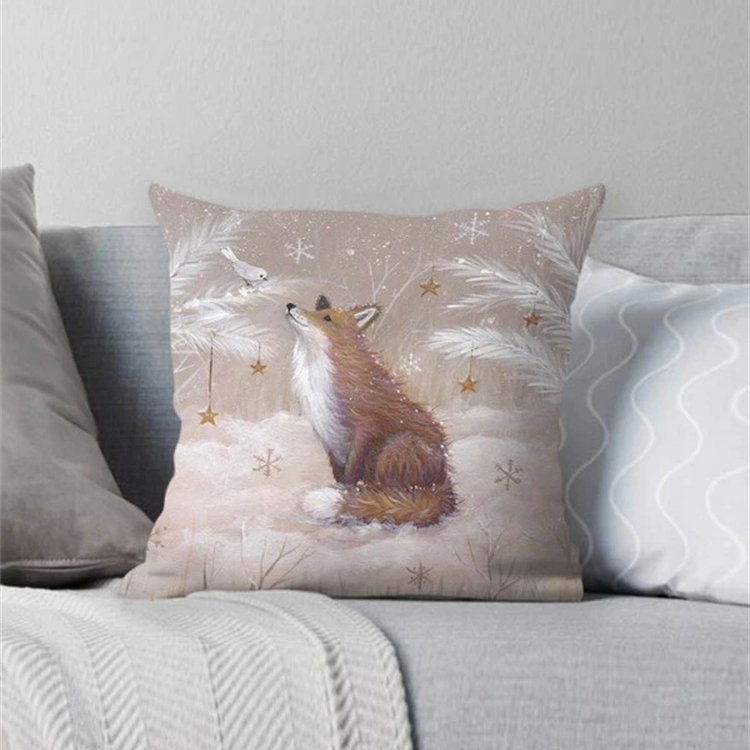 Animal And Snow Landscape Linen Print Pillowcase display picture 6