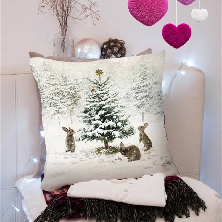 Animal And Snow Landscape Linen Print Pillowcase display picture 7