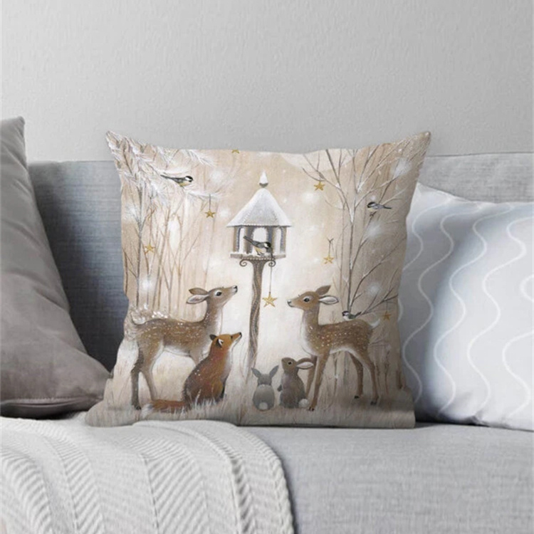Animal And Snow Landscape Linen Print Pillowcase display picture 8