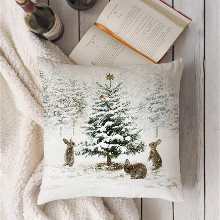 Animal And Snow Landscape Linen Print Pillowcase display picture 10