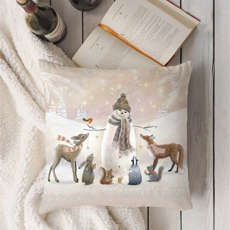 Animal And Snow Landscape Linen Print Pillowcase display picture 11