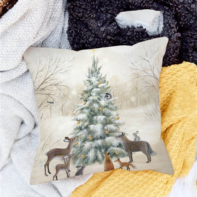 Animal And Snow Landscape Linen Print Pillowcase display picture 12