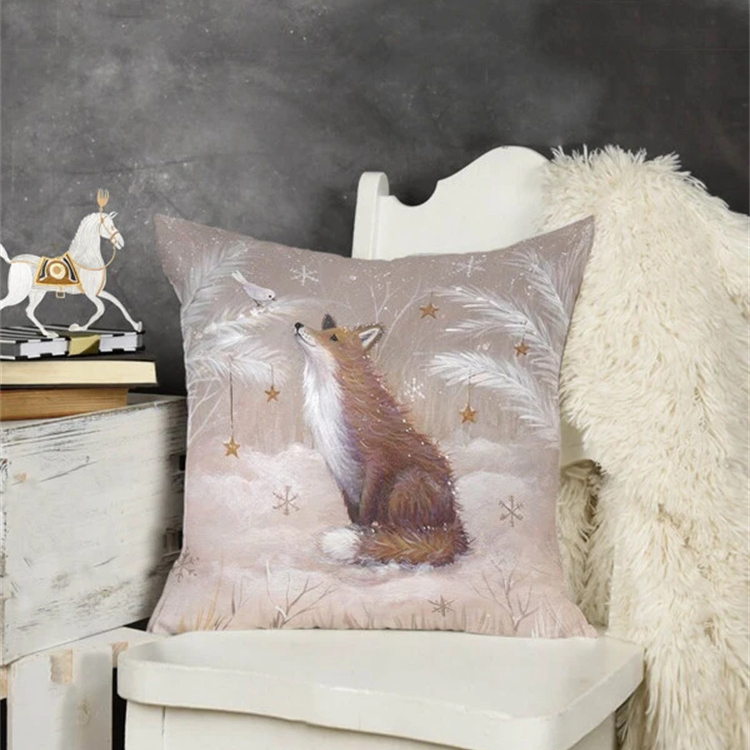 Animal And Snow Landscape Linen Print Pillowcase display picture 13