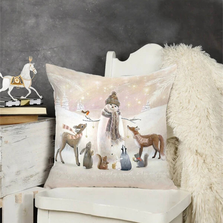 Funda De Almohada Con Estampado De Lino Con Paisaje De Animales Y Nieve display picture 15