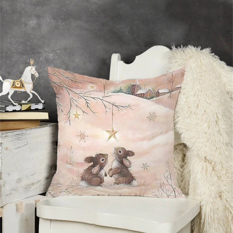 Animal And Snow Landscape Linen Print Pillowcase display picture 18