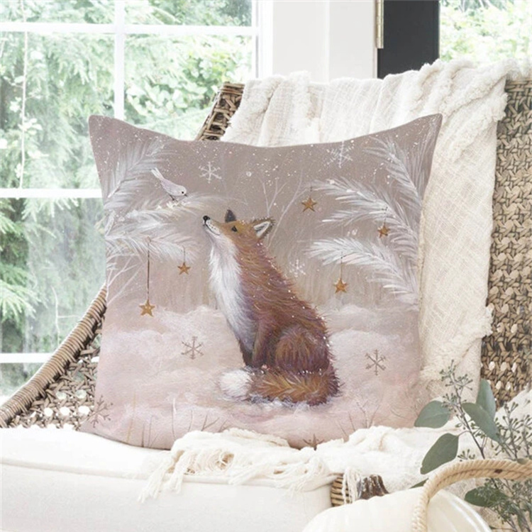 Animal And Snow Landscape Linen Print Pillowcase display picture 20