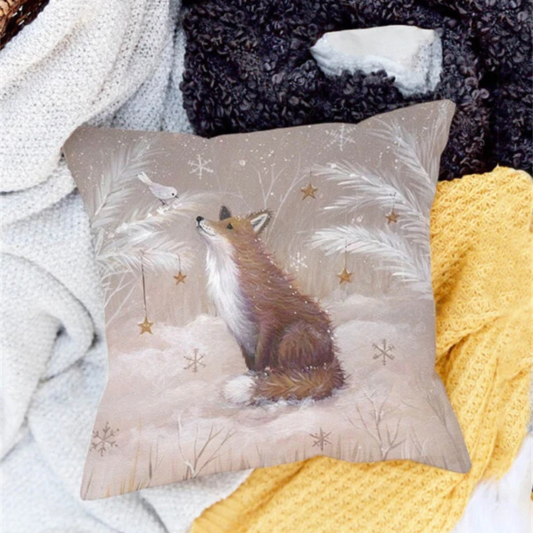 Animal And Snow Landscape Linen Print Pillowcase display picture 21