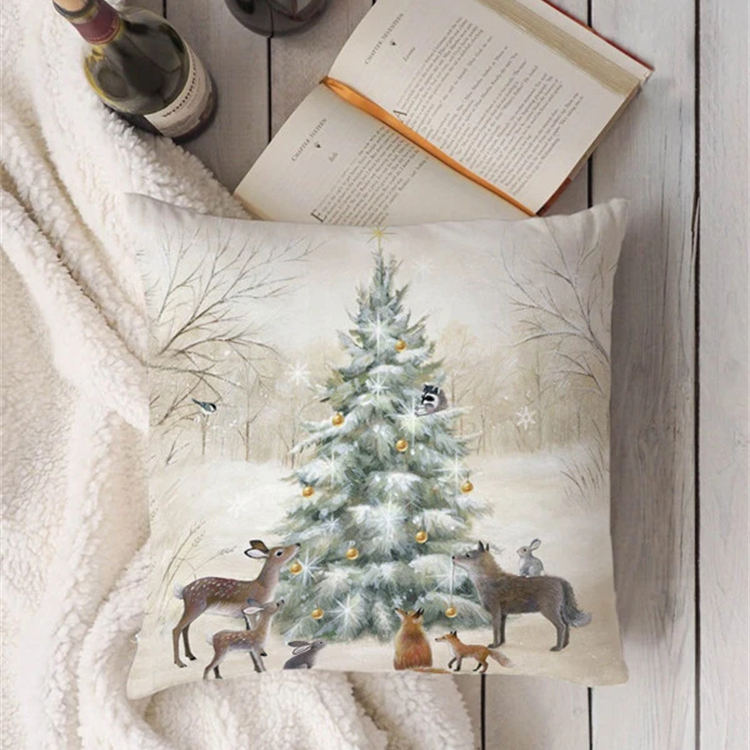 Animal And Snow Landscape Linen Print Pillowcase display picture 23