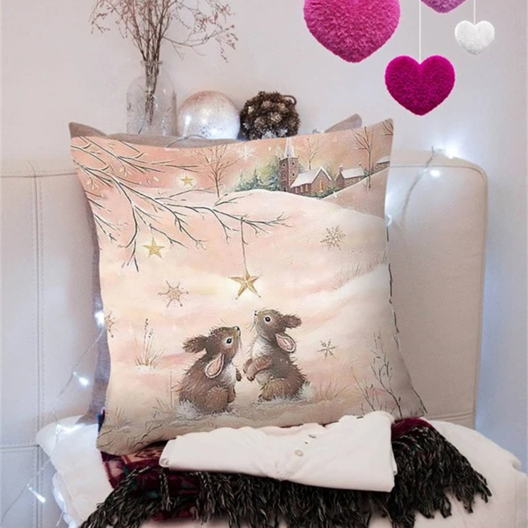 Funda De Almohada Con Estampado De Lino Con Paisaje De Animales Y Nieve display picture 24