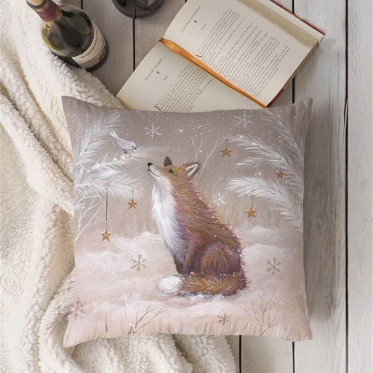 Animal And Snow Landscape Linen Print Pillowcase display picture 25