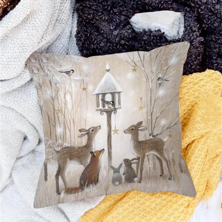 Animal And Snow Landscape Linen Print Pillowcase display picture 27