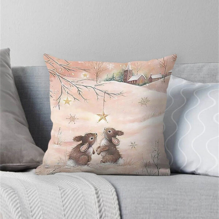 Animal And Snow Landscape Linen Print Pillowcase display picture 35