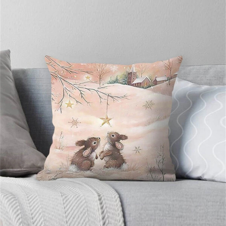 Funda De Almohada Con Estampado De Lino Con Paisaje De Animales Y Nieve display picture 35