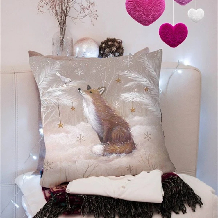 Funda De Almohada Con Estampado De Lino Con Paisaje De Animales Y Nieve display picture 37