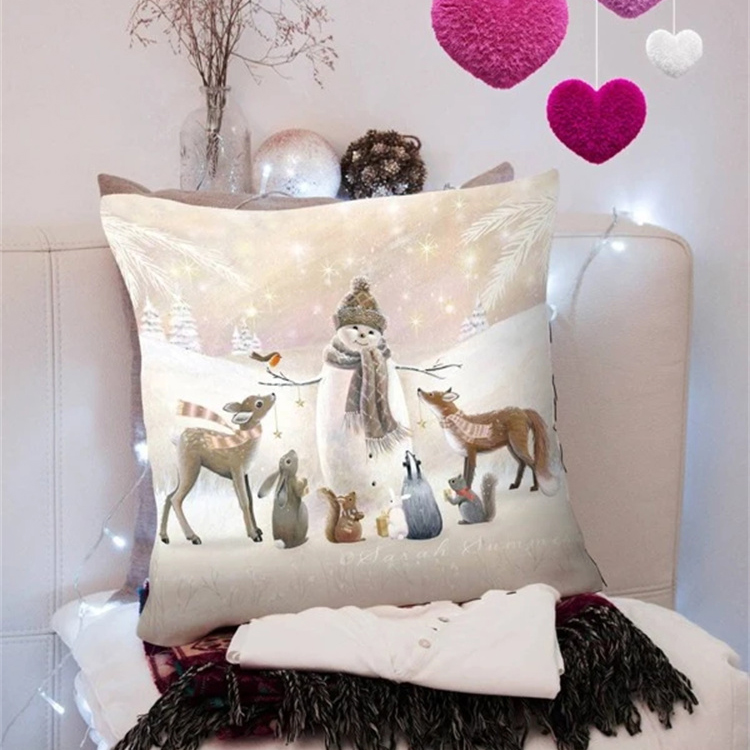 Animal And Snow Landscape Linen Print Pillowcase display picture 38
