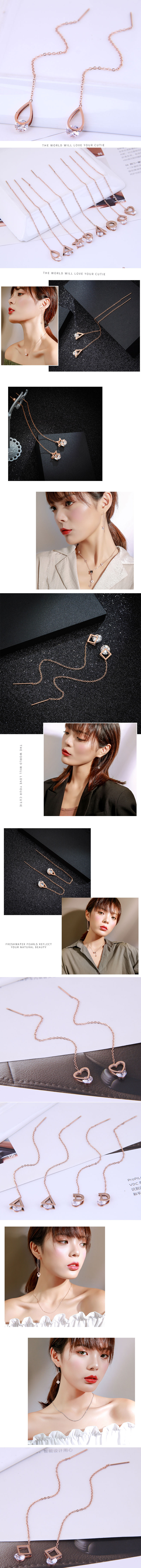 Korean Version Of Fashion Simple Titanium Steel Earrings Water Drop Zircon Personality Long Earrings display picture 1