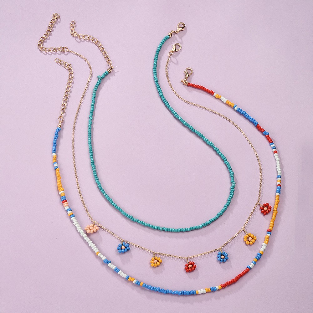 Mode Blumenfarbe Perlen Spleißen Mehrschichtige Halskette display picture 2