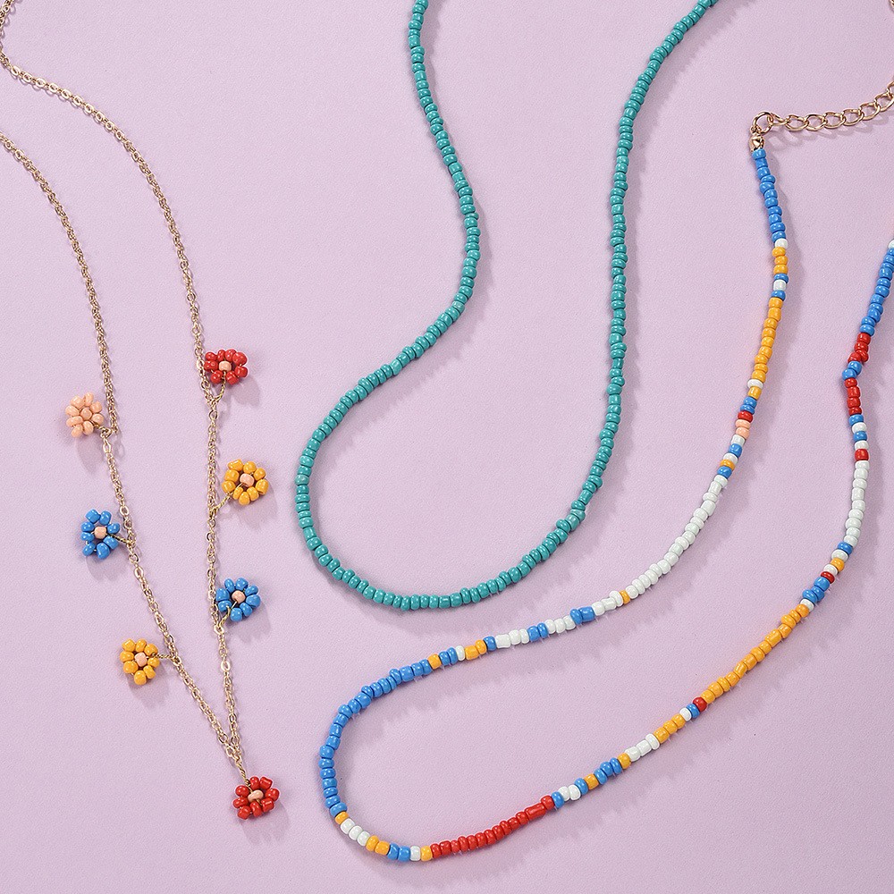 Mode Blumenfarbe Perlen Spleißen Mehrschichtige Halskette display picture 4