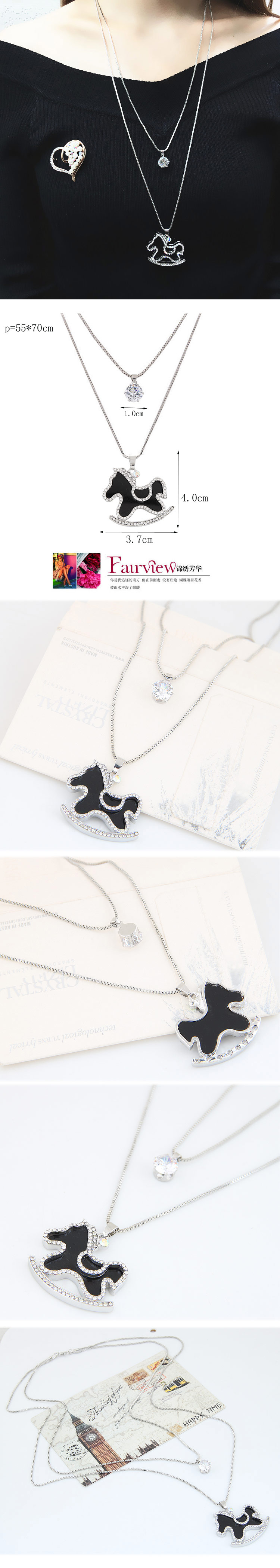 Korean Fashion Metal Simple Flash Diamond Trojan Double Long Necklace display picture 1