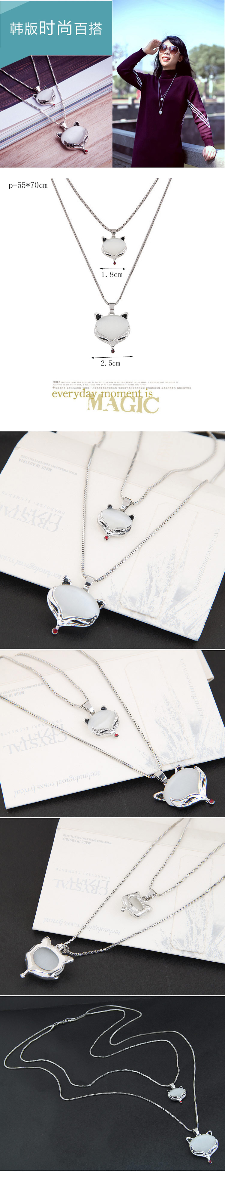 Korean Fashion Metal Simple Flashing Diamond Fox Double Long Necklace display picture 1