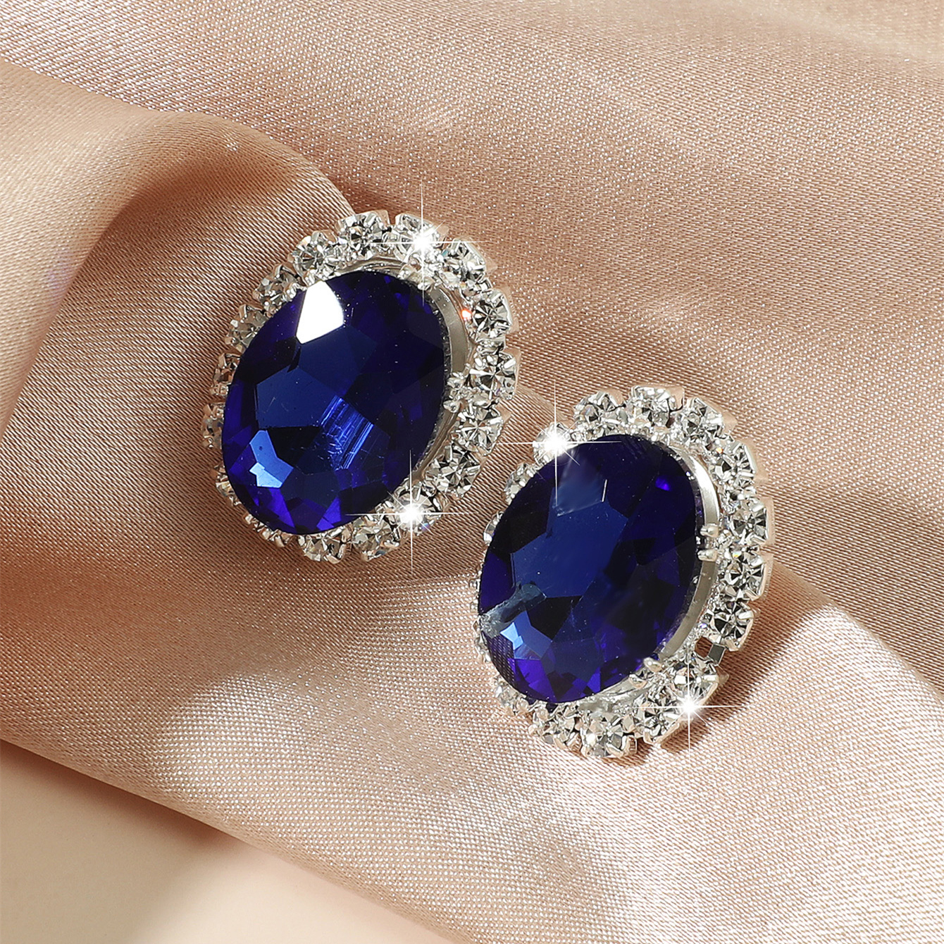 Aretes De Diamantes De Aleación De Cristal Azul Para Mujer display picture 1