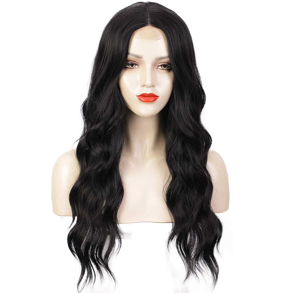 Long Black Wavy Wig For Women Synthetic Hair Heat Resistant Fiber Wig display picture 2