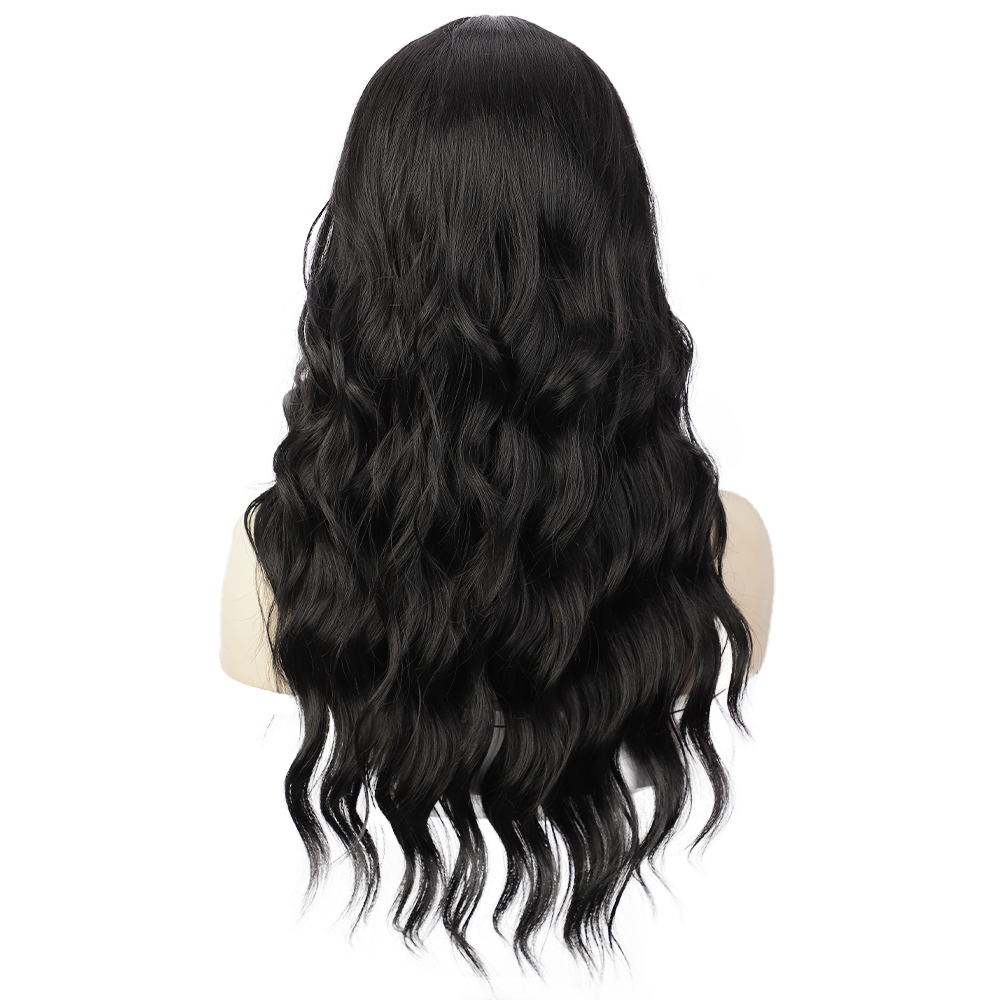 Longue Perruque Ondulée Noire Pour Les Femmes Perruque En Fibre Résistante À La Chaleur Pour Cheveux Synthétiques display picture 3