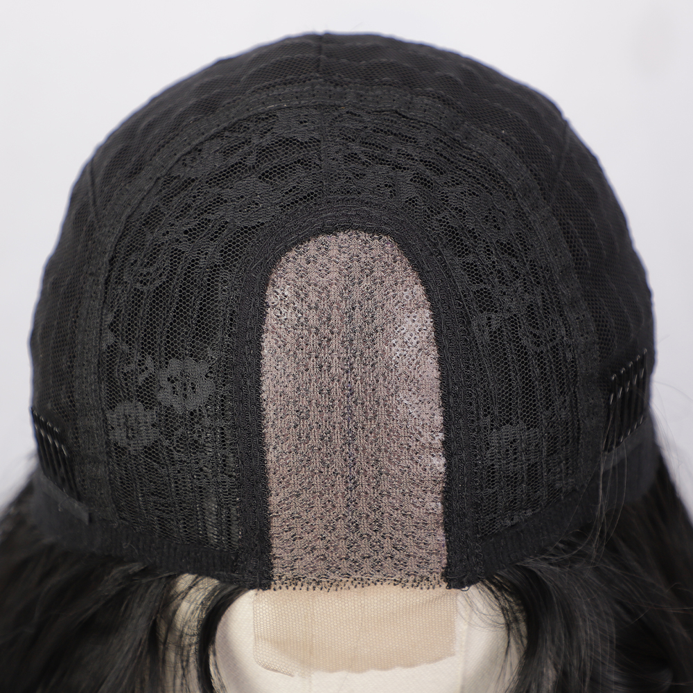Longue Perruque Ondulée Noire Pour Les Femmes Perruque En Fibre Résistante À La Chaleur Pour Cheveux Synthétiques display picture 4
